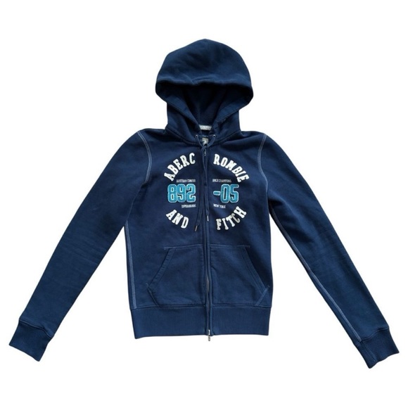 Abercrombie & Fitch Tops - Y2k Abercrombie and fitch Women's Navy Blue Full Zip Hoodie Sweatshirt